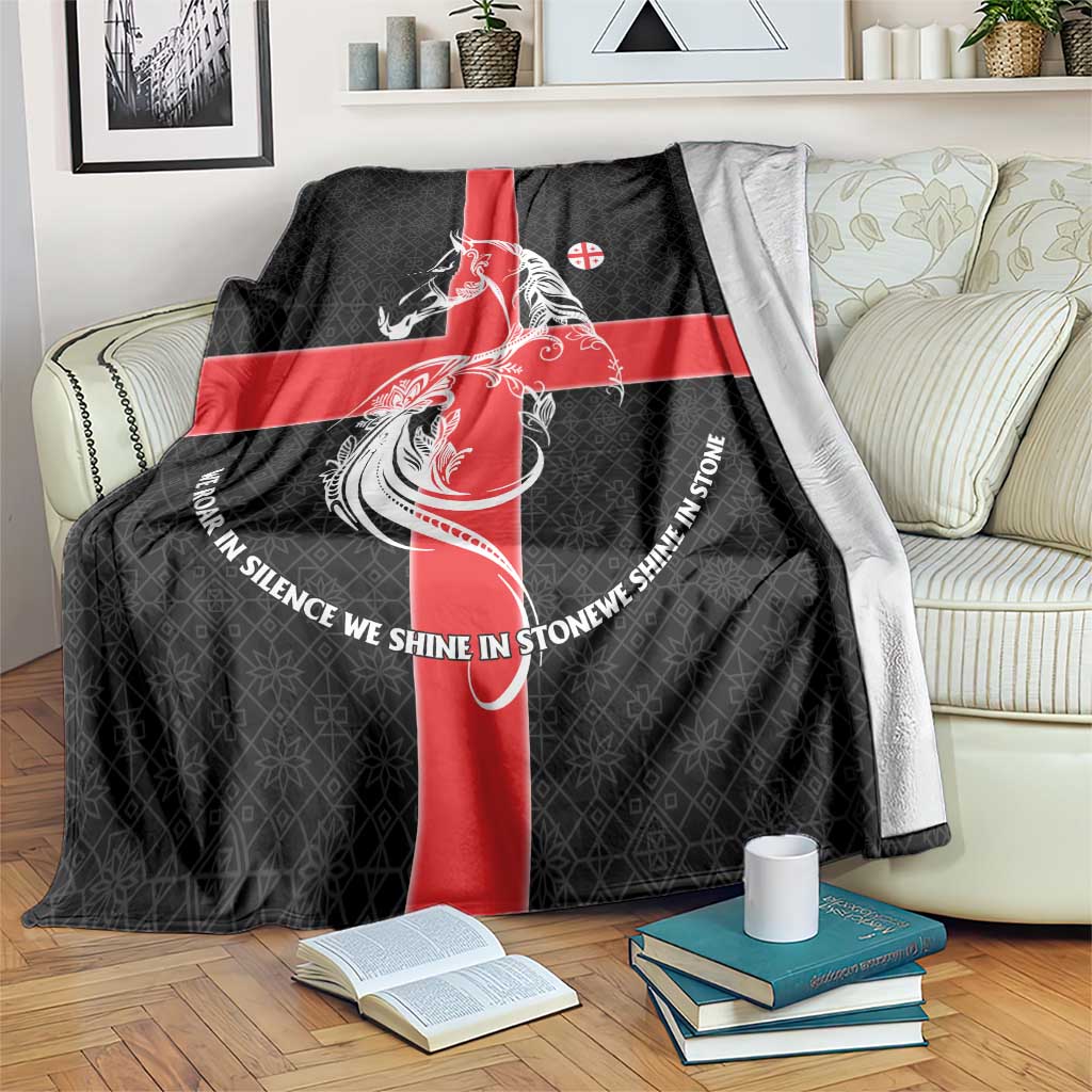 Georgia Blanket with Black Patterned Red Cross with Dragon Horse Symbol and Silent Pride Quote Design - Wonder Print Shop