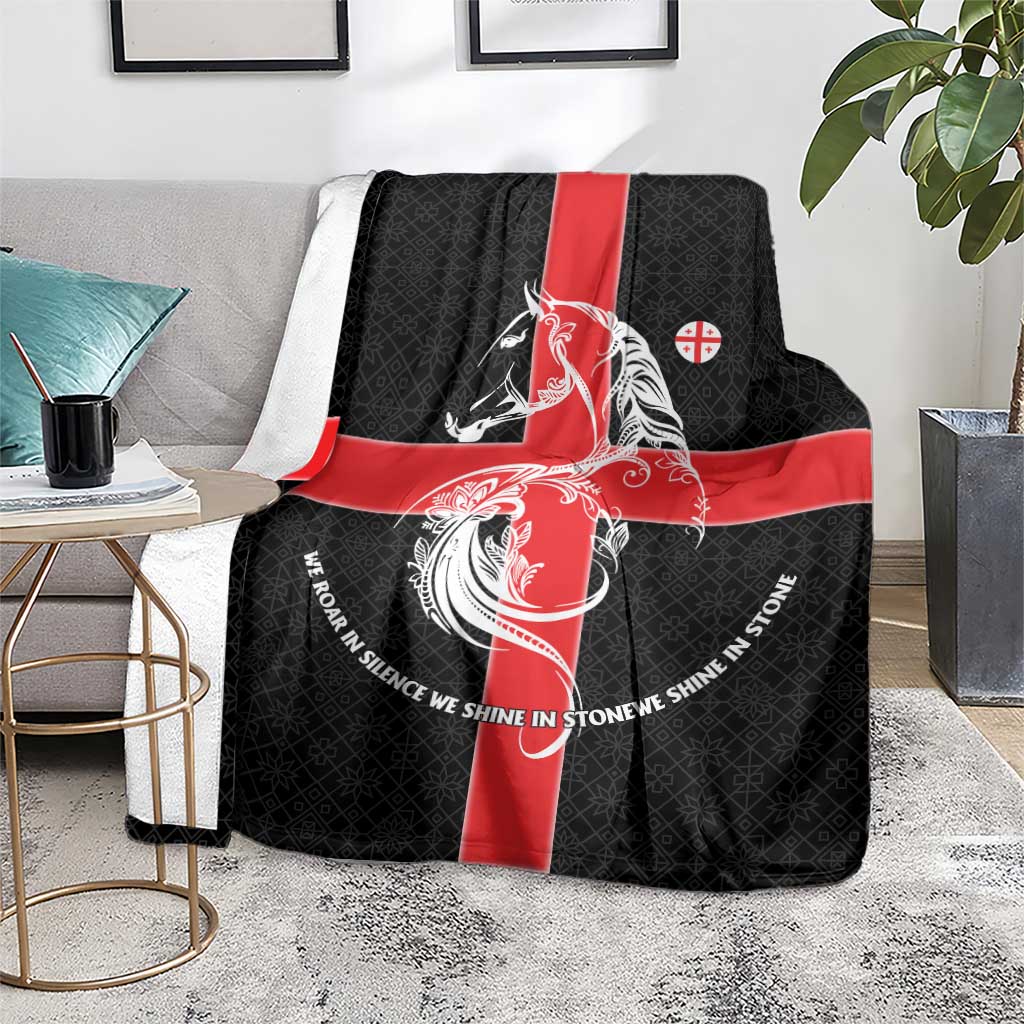 Georgia Blanket with Black Patterned Red Cross with Dragon Horse Symbol and Silent Pride Quote Design - Wonder Print Shop