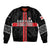 Georgia Bomber Jacket with Black Patterned Red Cross with Dragon Horse Symbol and Silent Pride Quote Design - Wonder Print Shop