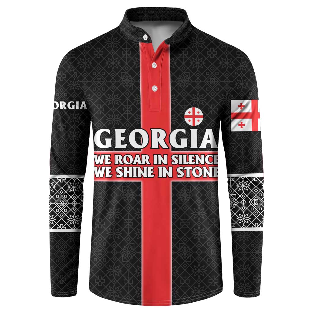 Georgia Button Sweatshirt with Black Patterned Red Cross with Dragon Horse Symbol and Silent Pride Quote Design - Wonder Print Shop
