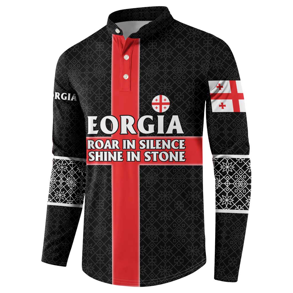 Georgia Button Sweatshirt with Black Patterned Red Cross with Dragon Horse Symbol and Silent Pride Quote Design - Wonder Print Shop