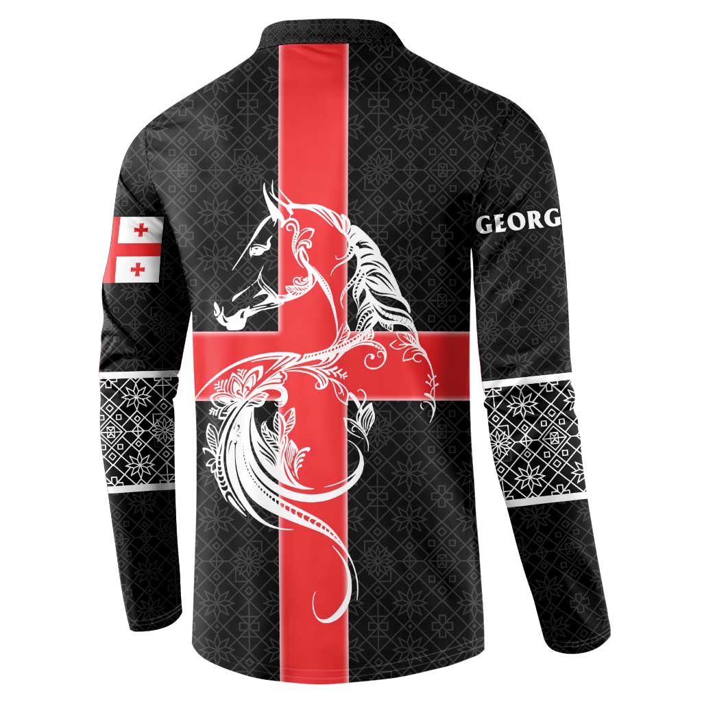 Georgia Button Sweatshirt with Black Patterned Red Cross with Dragon Horse Symbol and Silent Pride Quote Design - Wonder Print Shop