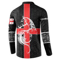 Georgia Button Sweatshirt with Black Patterned Red Cross with Dragon Horse Symbol and Silent Pride Quote Design - Wonder Print Shop