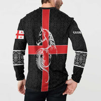 Georgia Button Sweatshirt with Black Patterned Red Cross with Dragon Horse Symbol and Silent Pride Quote Design - Wonder Print Shop