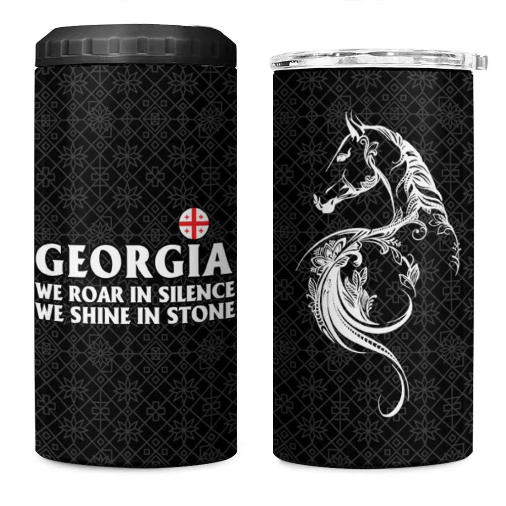 Georgia 4 in 1 Can Cooler Tumbler with Black Patterned Red Cross with Dragon Horse Symbol and Silent Pride Quote Design - Wonder Print Shop