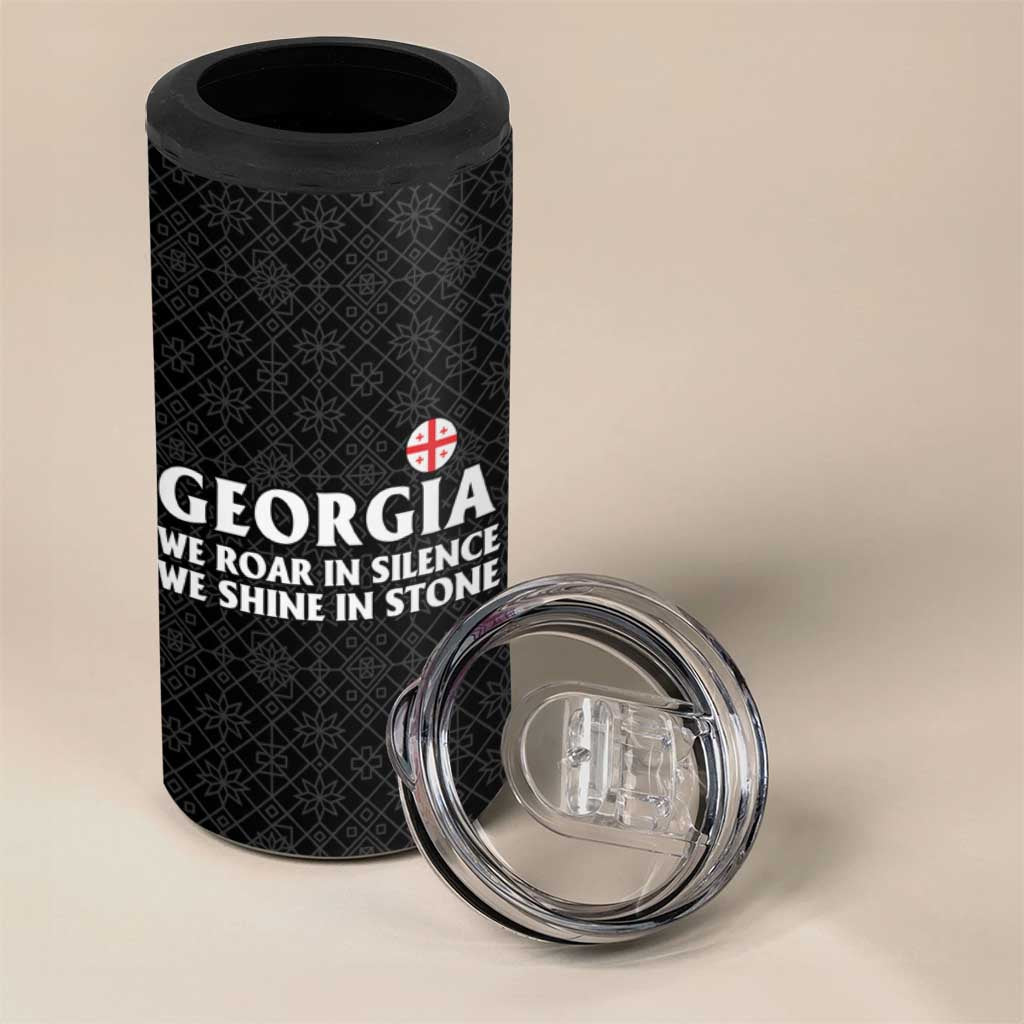 Georgia 4 in 1 Can Cooler Tumbler with Black Patterned Red Cross with Dragon Horse Symbol and Silent Pride Quote Design - Wonder Print Shop