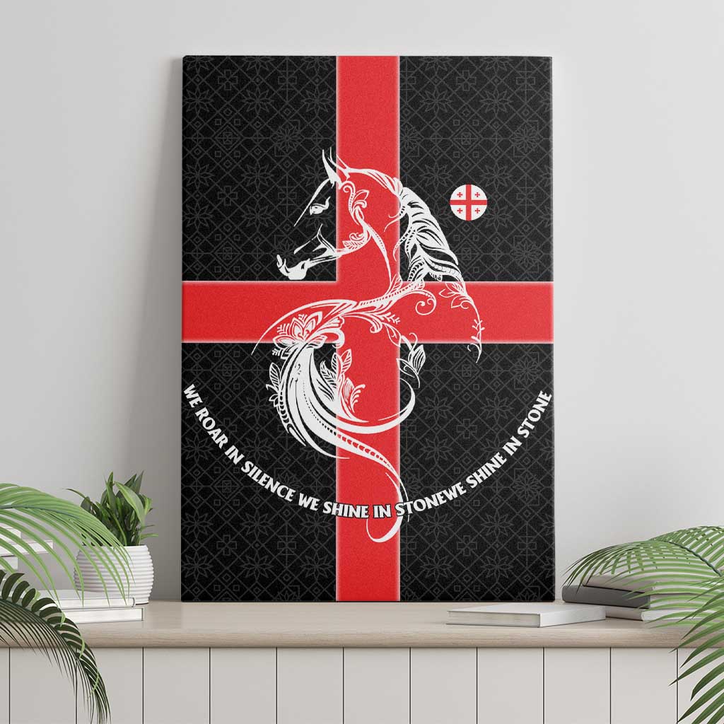 Georgia Canvas Wall Art with Black Patterned Red Cross with Dragon Horse Symbol and Silent Pride Quote Design - Wonder Print Shop