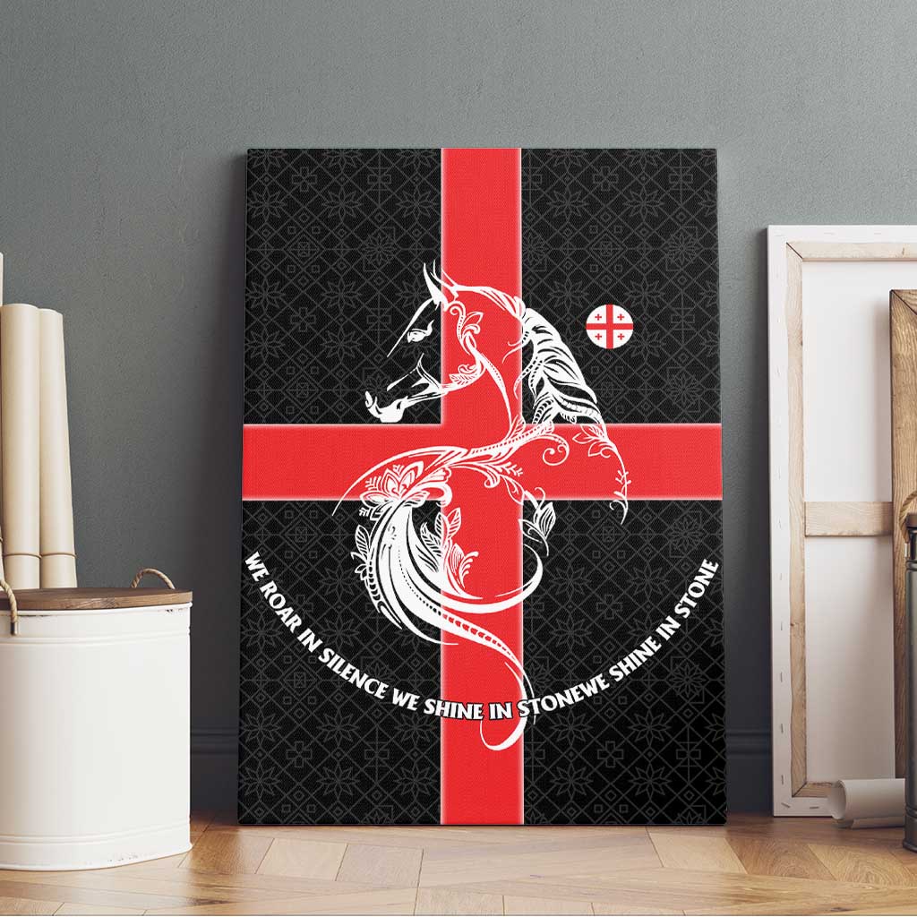 Georgia Canvas Wall Art with Black Patterned Red Cross with Dragon Horse Symbol and Silent Pride Quote Design - Wonder Print Shop