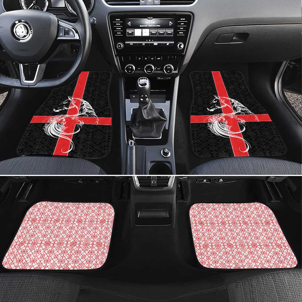 Georgia Car Mats with Black Patterned Red Cross with Dragon Horse Symbol and Silent Pride Quote Design - Wonder Print Shop