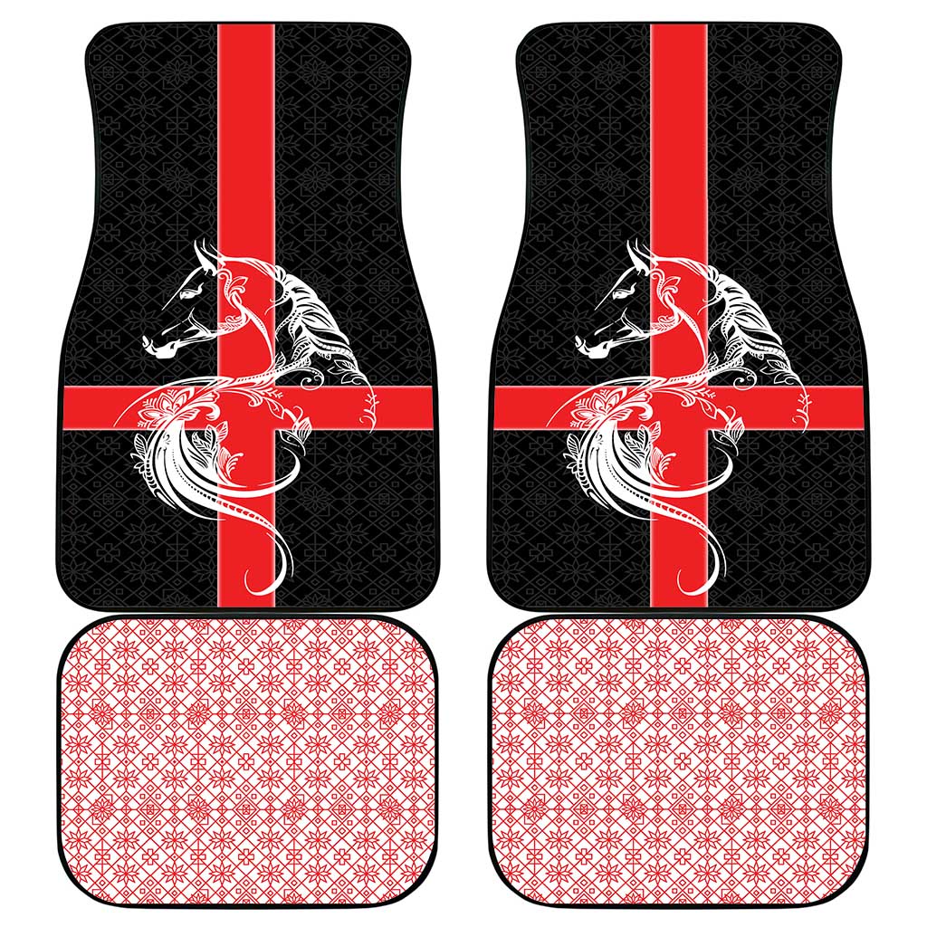 Georgia Car Mats with Black Patterned Red Cross with Dragon Horse Symbol and Silent Pride Quote Design - Wonder Print Shop