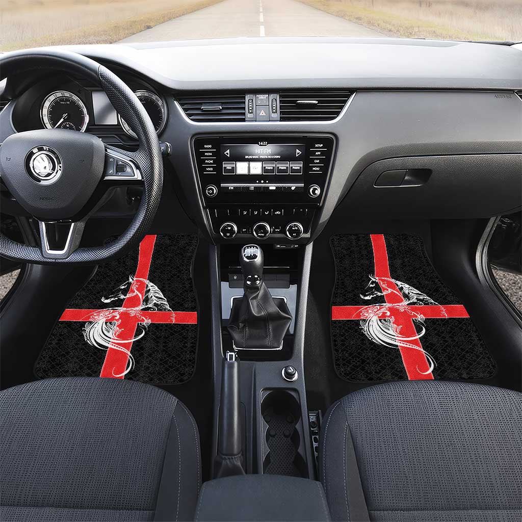 Georgia Car Mats with Black Patterned Red Cross with Dragon Horse Symbol and Silent Pride Quote Design - Wonder Print Shop