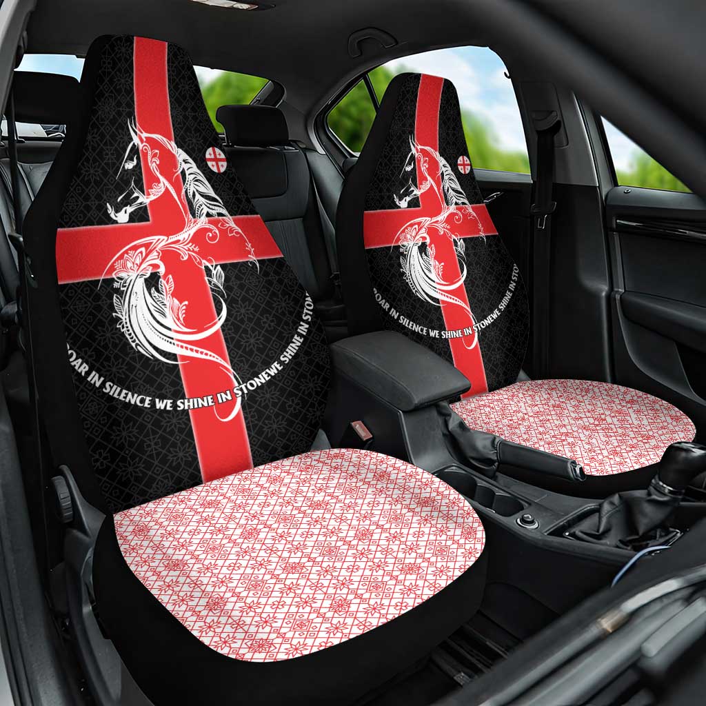 Georgia Car Seat Cover with Black Patterned Red Cross with Dragon Horse Symbol and Silent Pride Quote Design - Wonder Print Shop