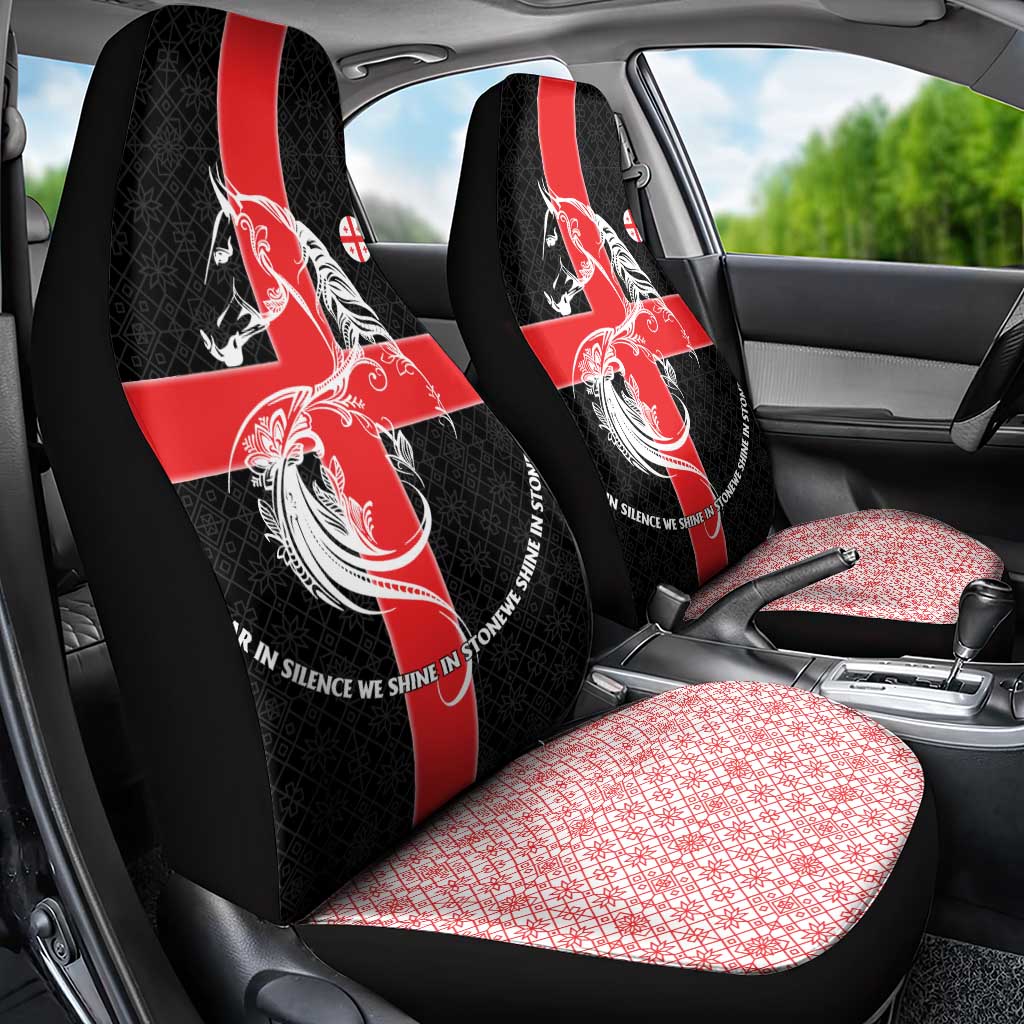 Georgia Car Seat Cover with Black Patterned Red Cross with Dragon Horse Symbol and Silent Pride Quote Design - Wonder Print Shop