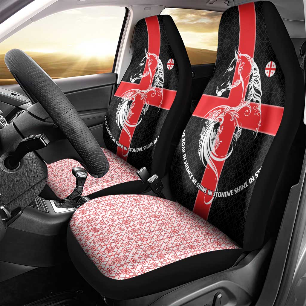 Georgia Car Seat Cover with Black Patterned Red Cross with Dragon Horse Symbol and Silent Pride Quote Design - Wonder Print Shop