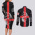 Georgia Couples Matching Long Sleeve Bodycon Dress and Long Sleeve Button Shirt with Black Patterned Red Cross with Dragon Horse Symbol and Silent Pride Quote Design - Wonder Print Shop