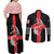 Georgia Couples Matching Off Shoulder Maxi Dress and Long Sleeve Button Shirt with Black Patterned Red Cross with Dragon Horse Symbol and Silent Pride Quote Design - Wonder Print Shop