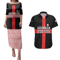 Georgia Couples Matching Puletasi and Hawaiian Shirt with Black Patterned Red Cross with Dragon Horse Symbol and Silent Pride Quote Design - Wonder Print Shop