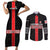 Georgia Couples Matching Short Sleeve Bodycon Dress and Long Sleeve Button Shirt with Black Patterned Red Cross with Dragon Horse Symbol and Silent Pride Quote Design - Wonder Print Shop