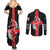 Georgia Couples Matching Summer Maxi Dress and Long Sleeve Button Shirt with Black Patterned Red Cross with Dragon Horse Symbol and Silent Pride Quote Design - Wonder Print Shop