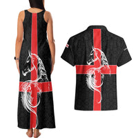 Georgia Couples Matching Tank Maxi Dress and Hawaiian Shirt with Black Patterned Red Cross with Dragon Horse Symbol and Silent Pride Quote Design - Wonder Print Shop