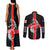 Georgia Couples Matching Tank Maxi Dress and Long Sleeve Button Shirt with Black Patterned Red Cross with Dragon Horse Symbol and Silent Pride Quote Design - Wonder Print Shop