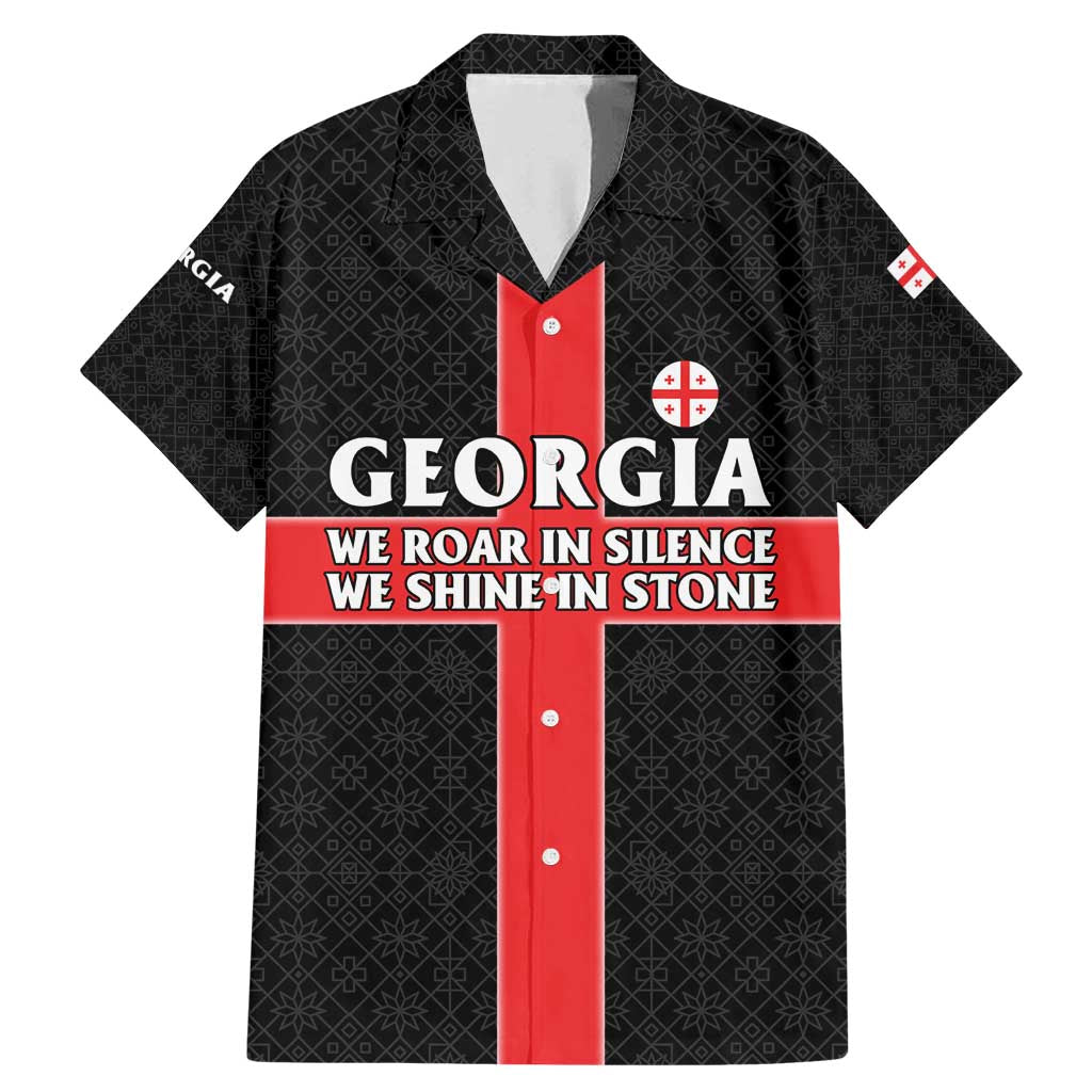 Georgia Family Matching Mermaid Dress and Hawaiian Shirt with Black Patterned Red Cross with Dragon Horse Symbol and Silent Pride Quote Design - Wonder Print Shop