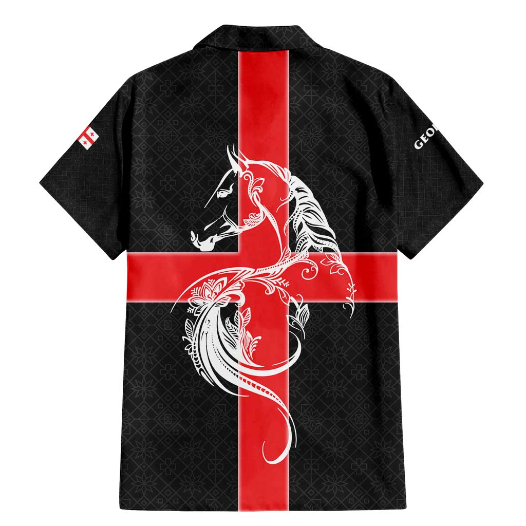 Georgia Family Matching Mermaid Dress and Hawaiian Shirt with Black Patterned Red Cross with Dragon Horse Symbol and Silent Pride Quote Design - Wonder Print Shop