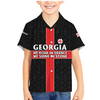 Georgia Family Matching Mermaid Dress and Hawaiian Shirt with Black Patterned Red Cross with Dragon Horse Symbol and Silent Pride Quote Design - Wonder Print Shop