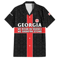 Georgia Family Matching Off The Shoulder Long Sleeve Dress and Hawaiian Shirt with Black Patterned Red Cross with Dragon Horse Symbol and Silent Pride Quote Design - Wonder Print Shop