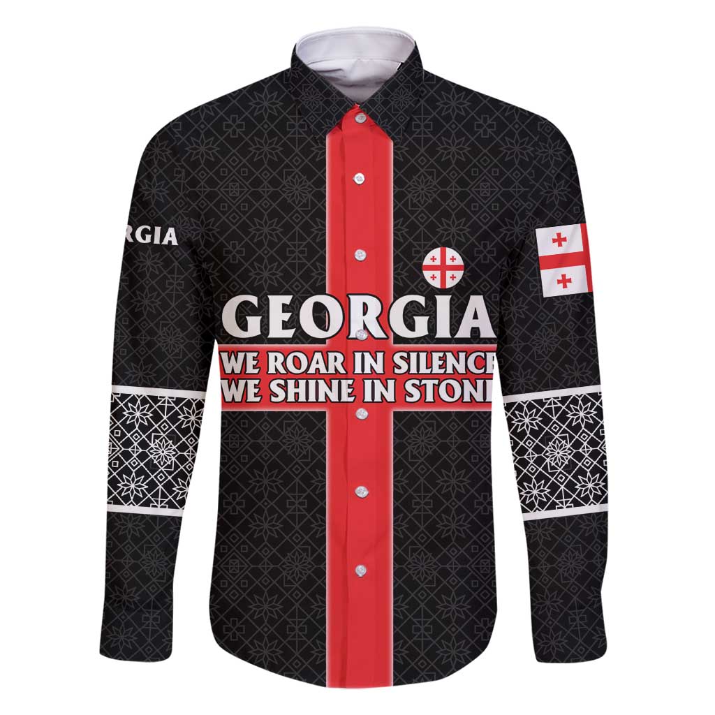 Georgia Family Matching Off Shoulder Maxi Dress and Hawaiian Shirt with Black Patterned Red Cross with Dragon Horse Symbol and Silent Pride Quote Design - Wonder Print Shop