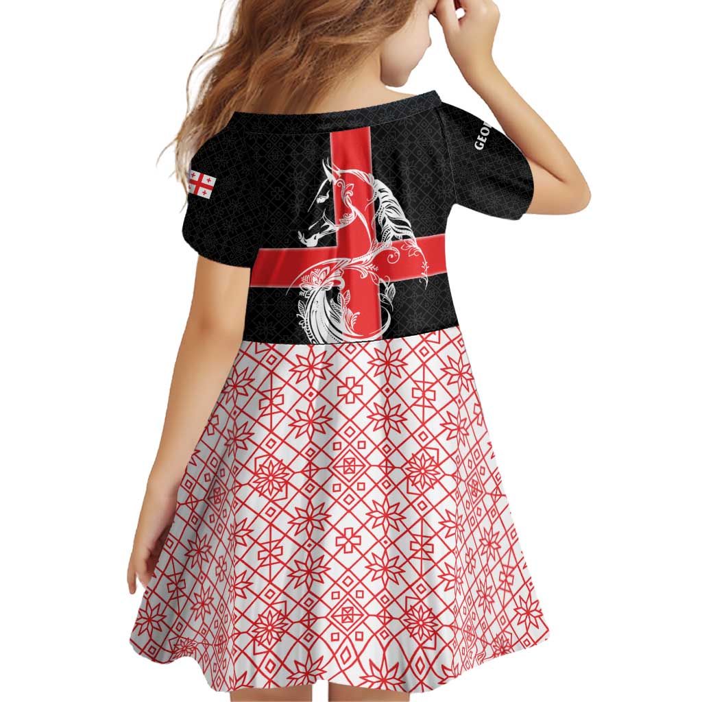 Georgia Family Matching Off Shoulder Short Dress and Hawaiian Shirt with Black Patterned Red Cross with Dragon Horse Symbol and Silent Pride Quote Design - Wonder Print Shop