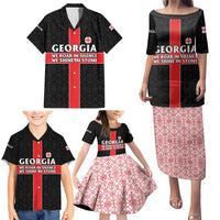 Georgia Family Matching Puletasi and Hawaiian Shirt with Black Patterned Red Cross with Dragon Horse Symbol and Silent Pride Quote Design - Wonder Print Shop