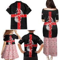 Georgia Family Matching Puletasi and Hawaiian Shirt with Black Patterned Red Cross with Dragon Horse Symbol and Silent Pride Quote Design - Wonder Print Shop