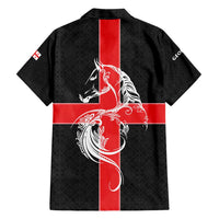 Georgia Family Matching Short Sleeve Bodycon Dress and Hawaiian Shirt with Black Patterned Red Cross with Dragon Horse Symbol and Silent Pride Quote Design - Wonder Print Shop