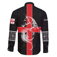 Georgia Family Matching Short Sleeve Bodycon Dress and Hawaiian Shirt with Black Patterned Red Cross with Dragon Horse Symbol and Silent Pride Quote Design - Wonder Print Shop