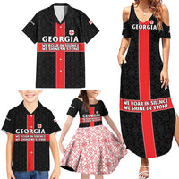 Georgia Family Matching Summer Maxi Dress and Hawaiian Shirt with Black Patterned Red Cross with Dragon Horse Symbol and Silent Pride Quote Design - Wonder Print Shop