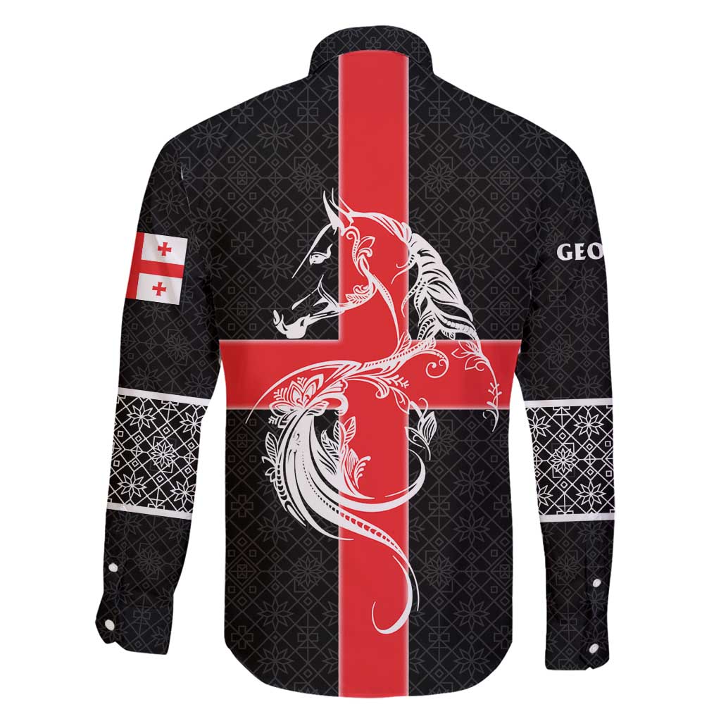 Georgia Family Matching Summer Maxi Dress and Hawaiian Shirt with Black Patterned Red Cross with Dragon Horse Symbol and Silent Pride Quote Design - Wonder Print Shop