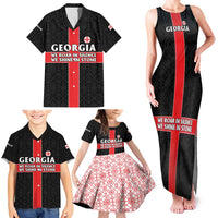 Georgia Family Matching Tank Maxi Dress and Hawaiian Shirt with Black Patterned Red Cross with Dragon Horse Symbol and Silent Pride Quote Design - Wonder Print Shop