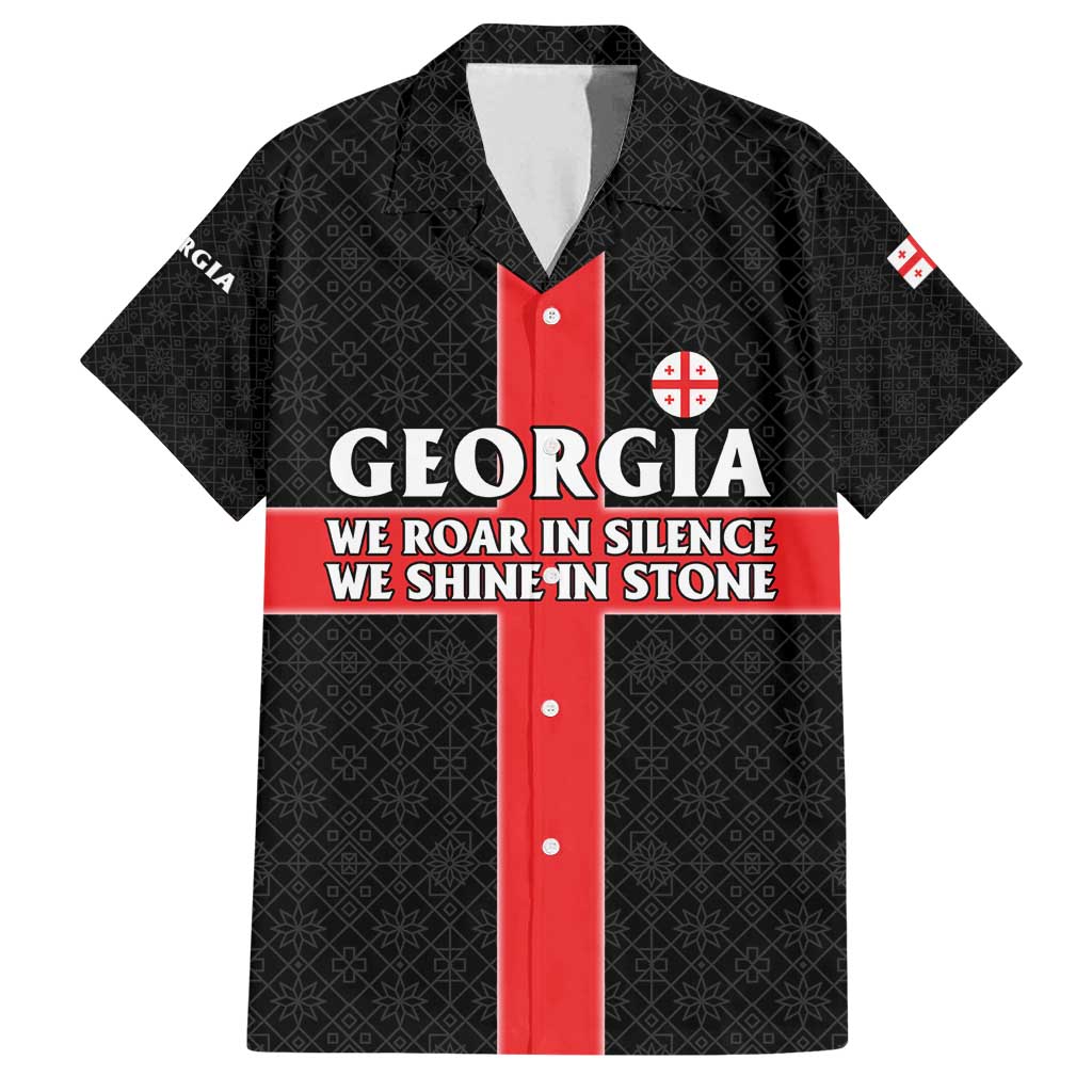 Georgia Family Matching Tank Maxi Dress and Hawaiian Shirt with Black Patterned Red Cross with Dragon Horse Symbol and Silent Pride Quote Design - Wonder Print Shop