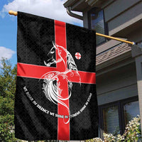 Georgia Garden Flag with Black Patterned Red Cross with Dragon Horse Symbol and Silent Pride Quote Design - Wonder Print Shop