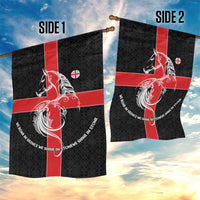 Georgia Garden Flag with Black Patterned Red Cross with Dragon Horse Symbol and Silent Pride Quote Design - Wonder Print Shop