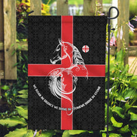 Georgia Garden Flag with Black Patterned Red Cross with Dragon Horse Symbol and Silent Pride Quote Design - Wonder Print Shop