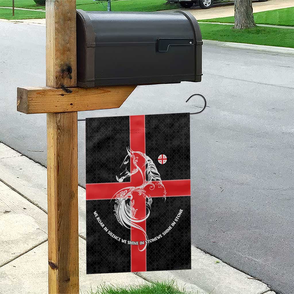 Georgia Garden Flag with Black Patterned Red Cross with Dragon Horse Symbol and Silent Pride Quote Design - Wonder Print Shop