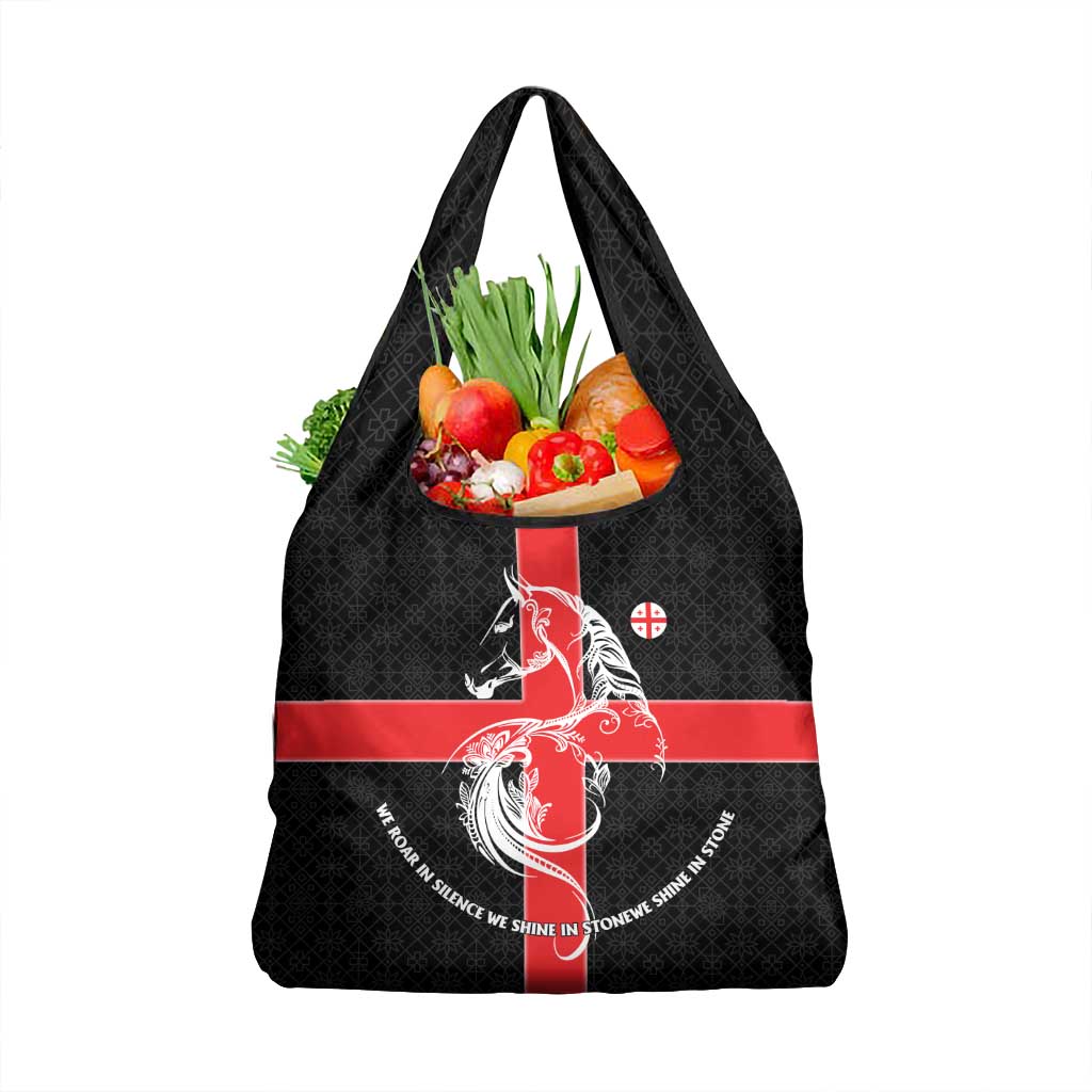 Georgia Grocery Bag with Black Patterned Red Cross with Dragon Horse Symbol and Silent Pride Quote Design - Wonder Print Shop