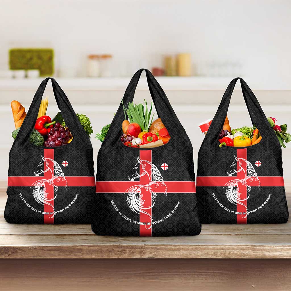 Georgia Grocery Bag with Black Patterned Red Cross with Dragon Horse Symbol and Silent Pride Quote Design - Wonder Print Shop