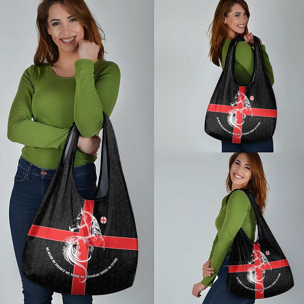 Georgia Grocery Bag with Black Patterned Red Cross with Dragon Horse Symbol and Silent Pride Quote Design - Wonder Print Shop