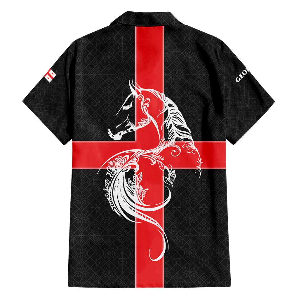 Georgia Hawaiian Shirt with Black Patterned Red Cross with Dragon Horse Symbol and Silent Pride Quote Design - Wonder Print Shop