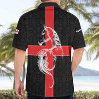Georgia Hawaiian Shirt with Black Patterned Red Cross with Dragon Horse Symbol and Silent Pride Quote Design - Wonder Print Shop