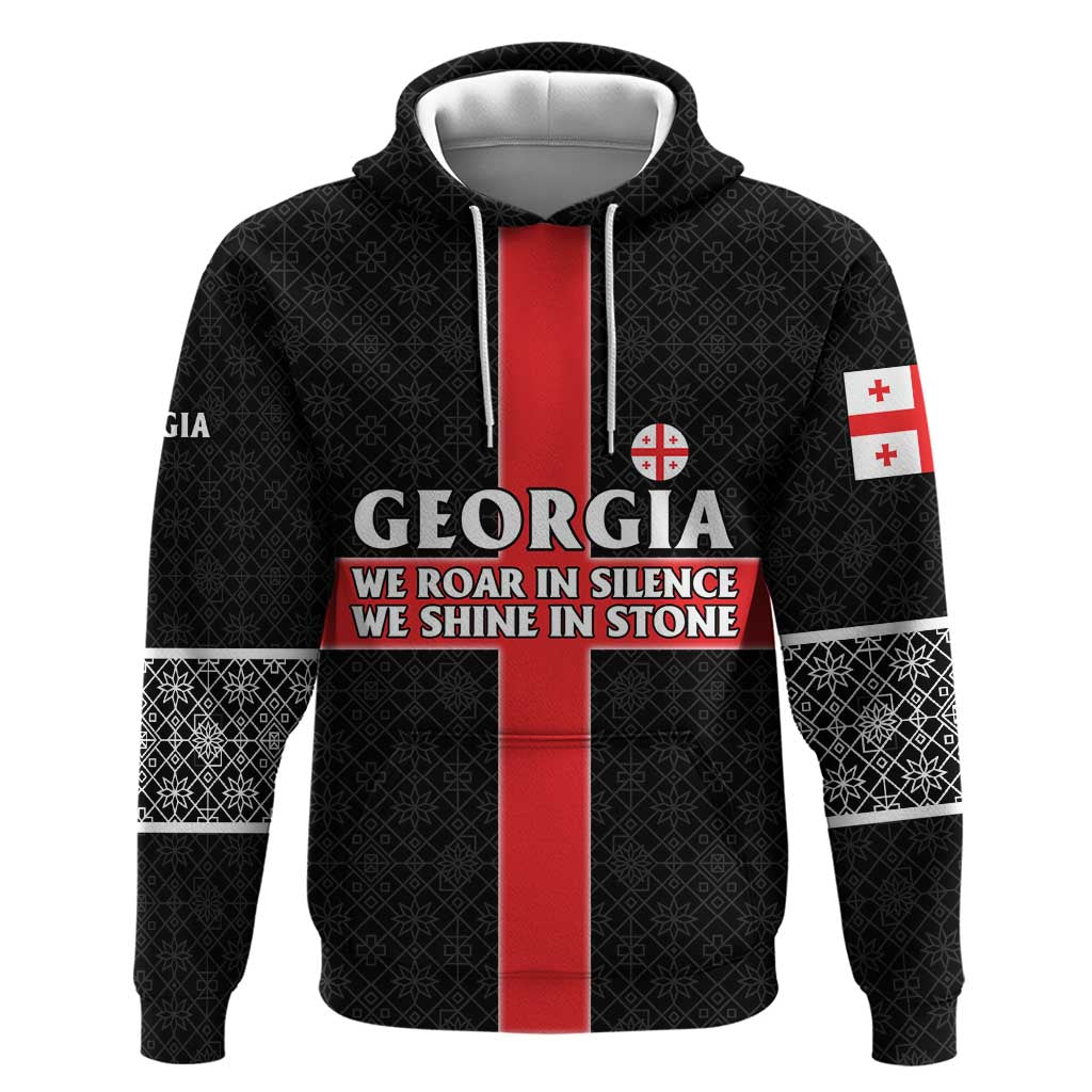 Georgia Hoodie with Black Patterned Red Cross with Dragon Horse Symbol and Silent Pride Quote Design - Wonder Print Shop