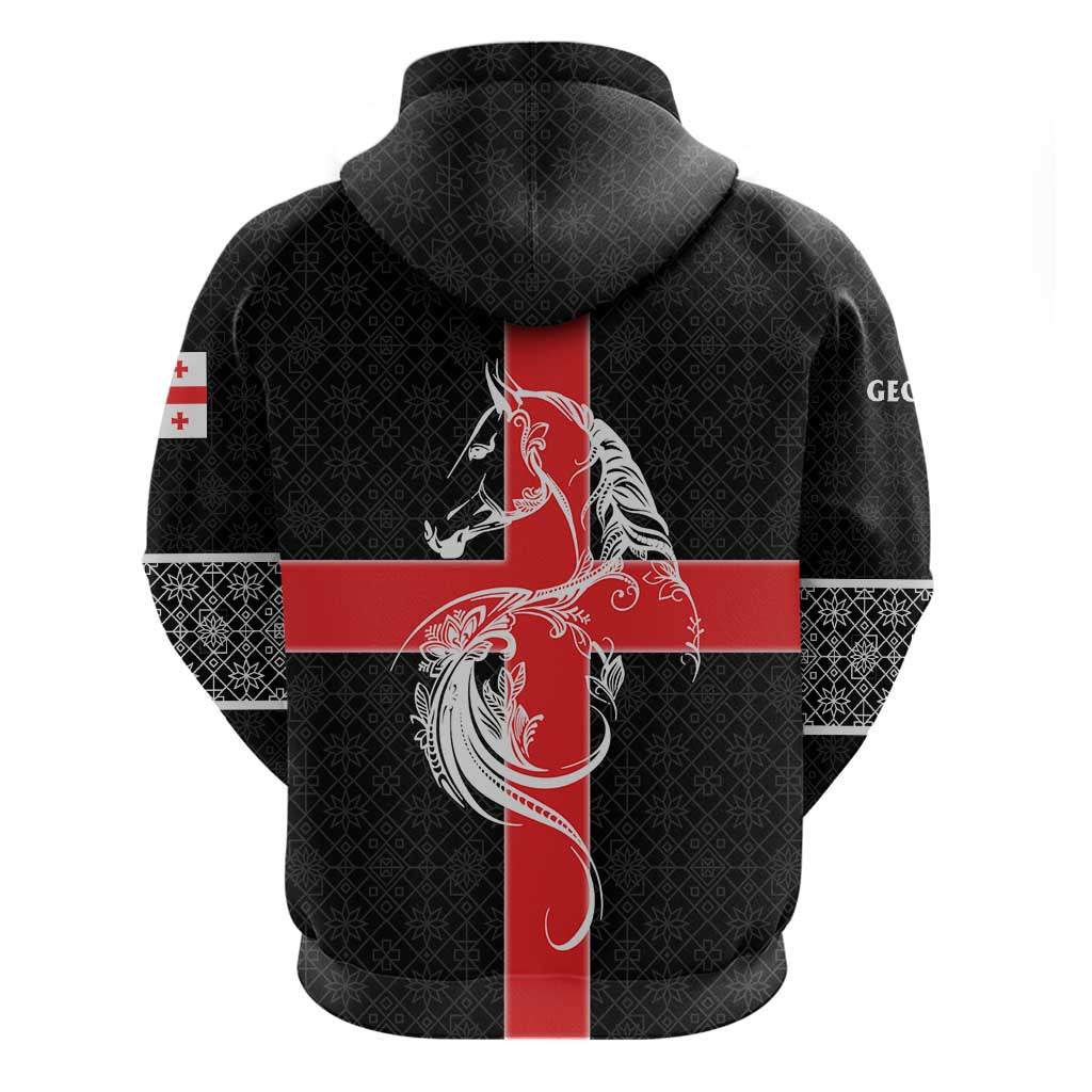 Georgia Hoodie with Black Patterned Red Cross with Dragon Horse Symbol and Silent Pride Quote Design - Wonder Print Shop